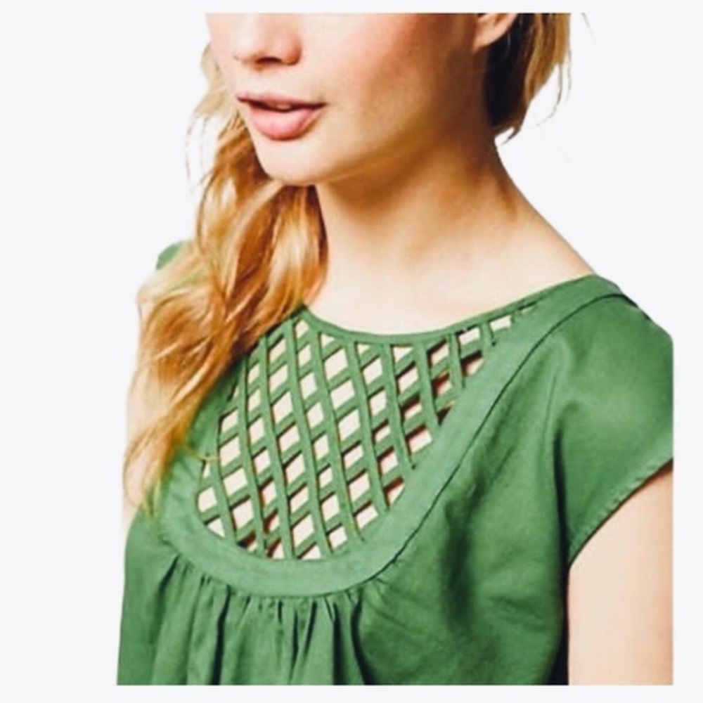 Anthropologie HD in Paris Green Lattice Sleeveless Top Size Small - Picture 2 of 9